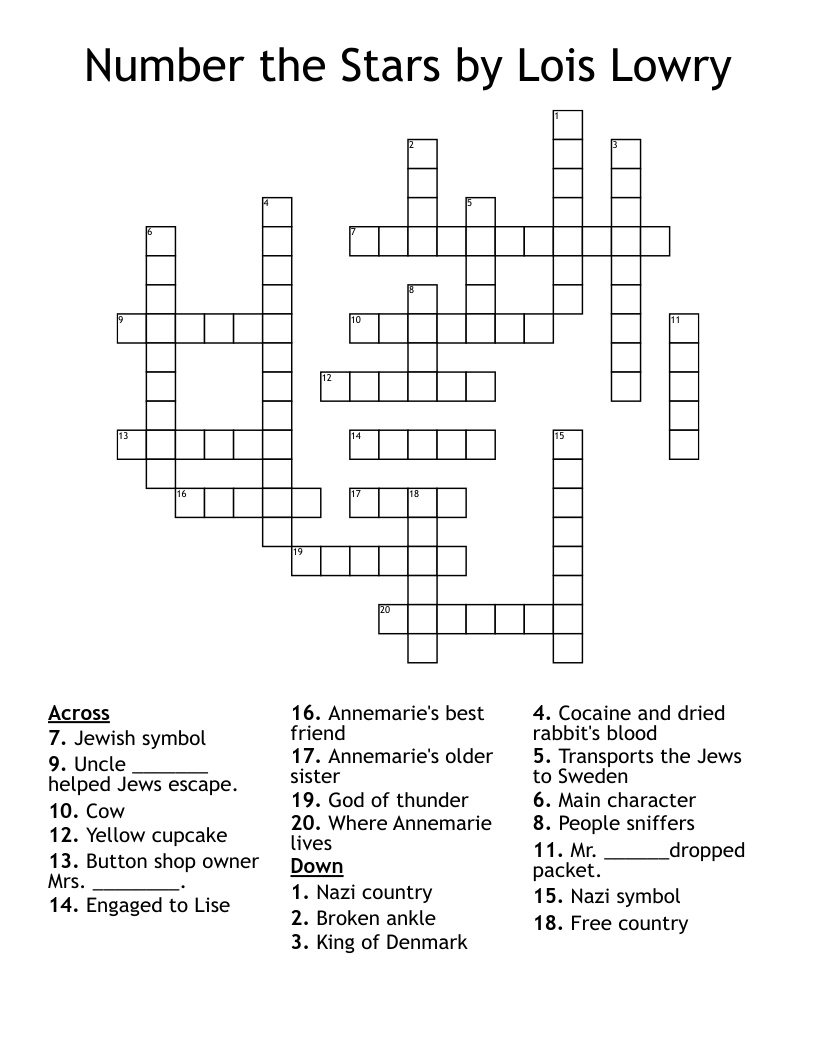 Number the Stars by Lois Lowry Crossword