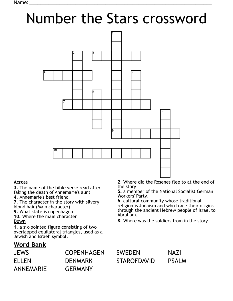 Number the Stars crossword 