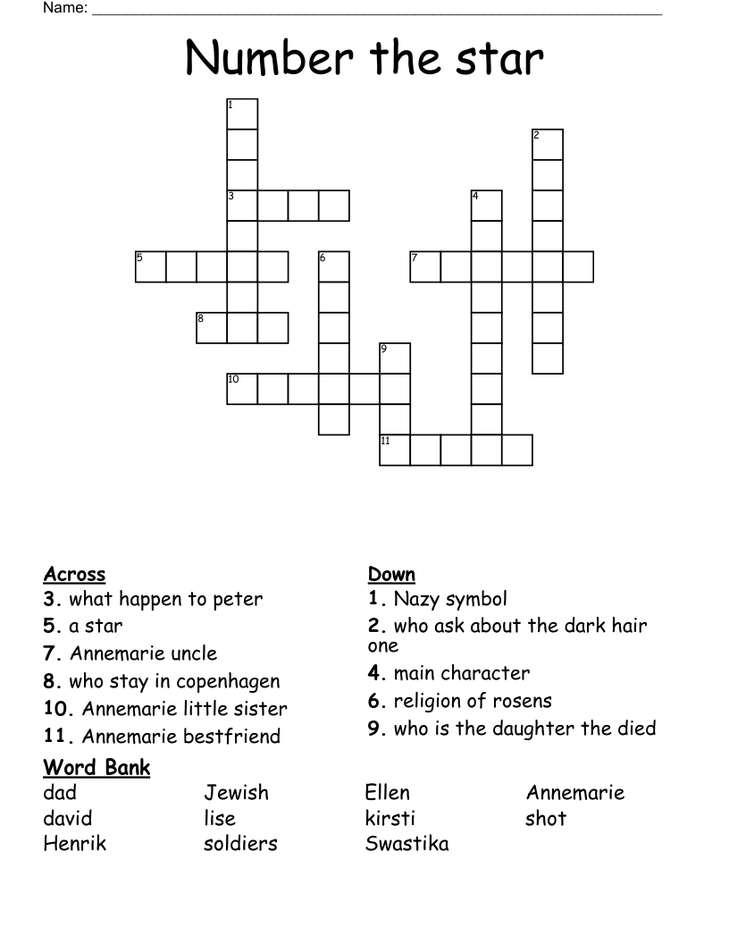 Number the star Crossword
