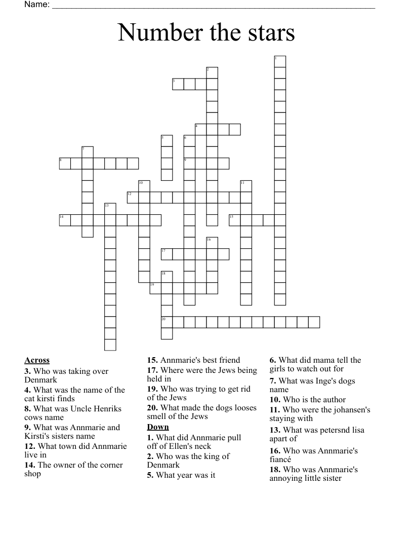 Number the stars Crossword