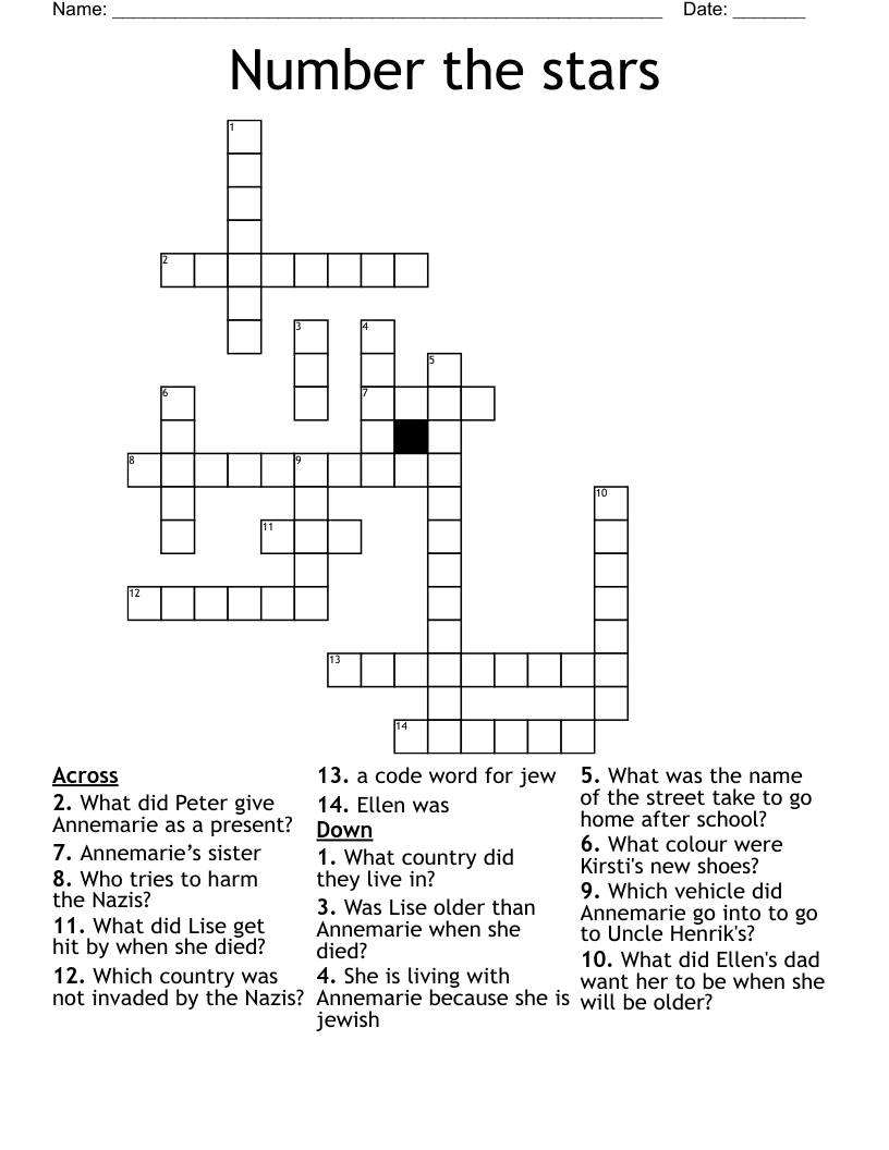 Number the stars Crossword