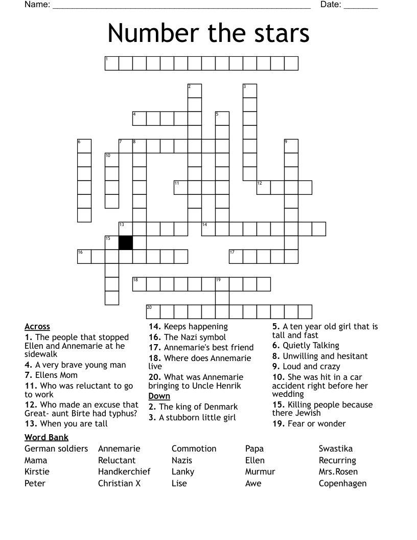 Number the stars  Crossword