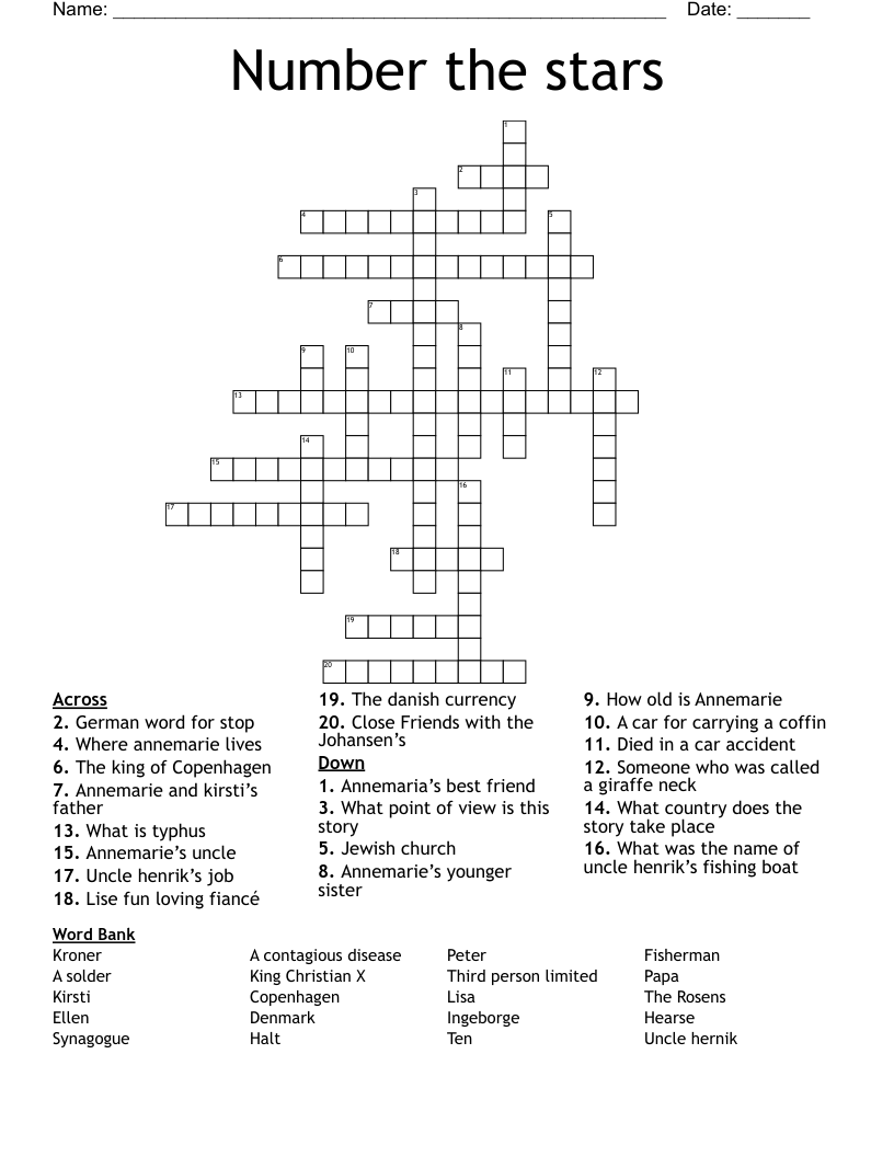 Number the stars  Crossword