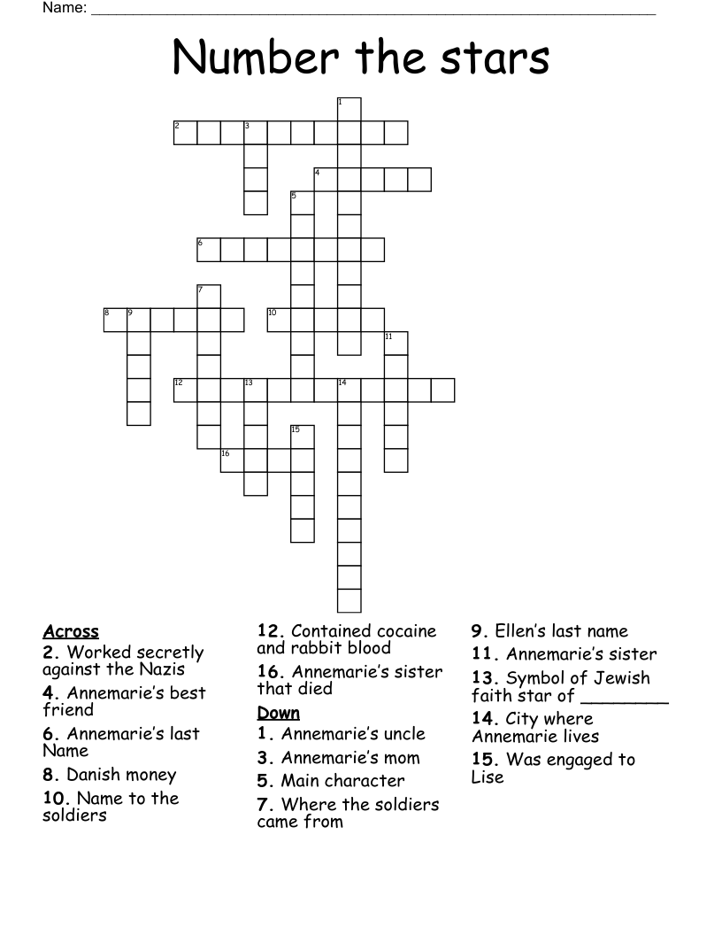 Number the stars  Crossword