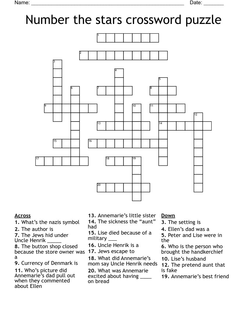 Number the stars crossword puzzle