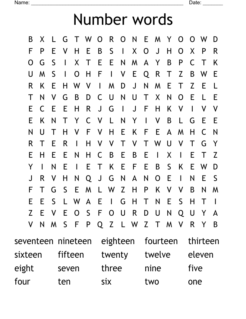 Number words Word Search