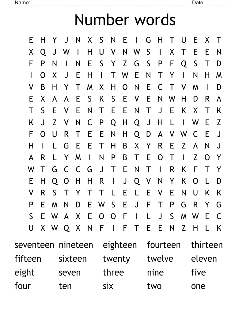 Number words Word Search