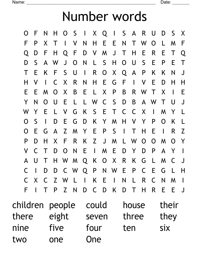 Number words Word Search