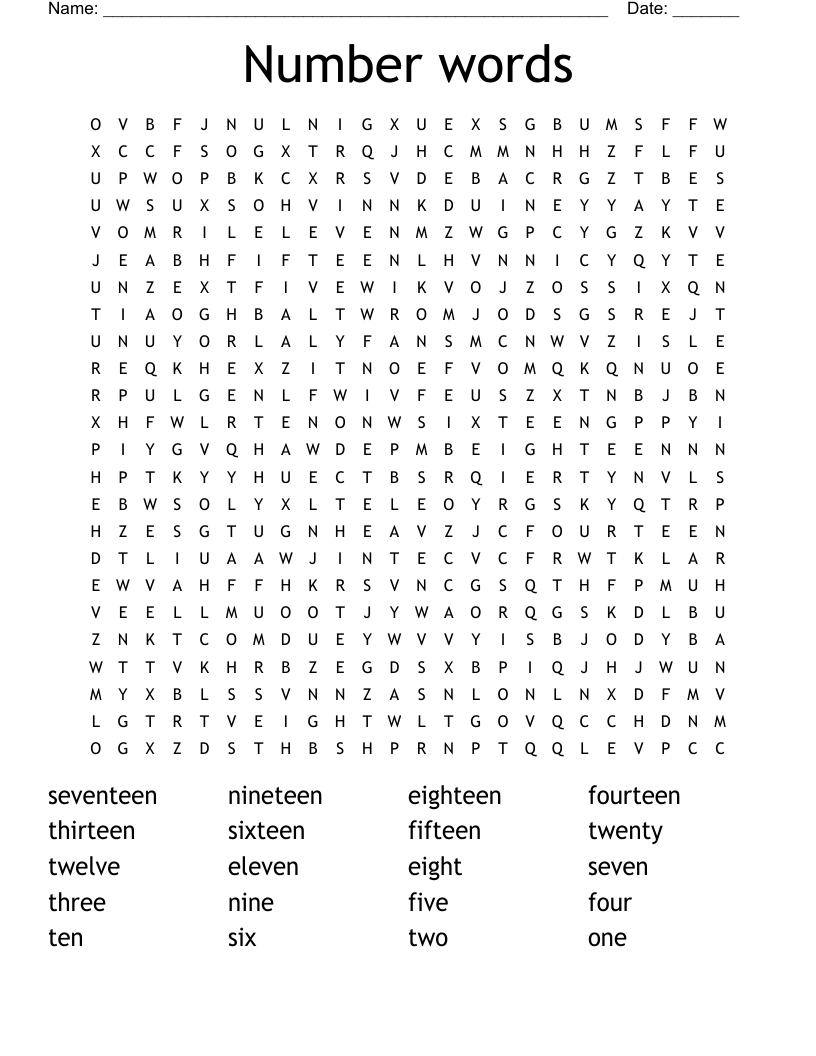 Number words Word Search