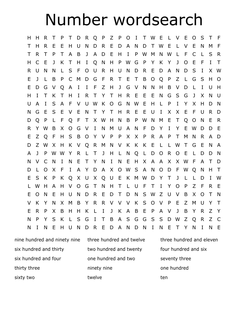 Number wordsearch