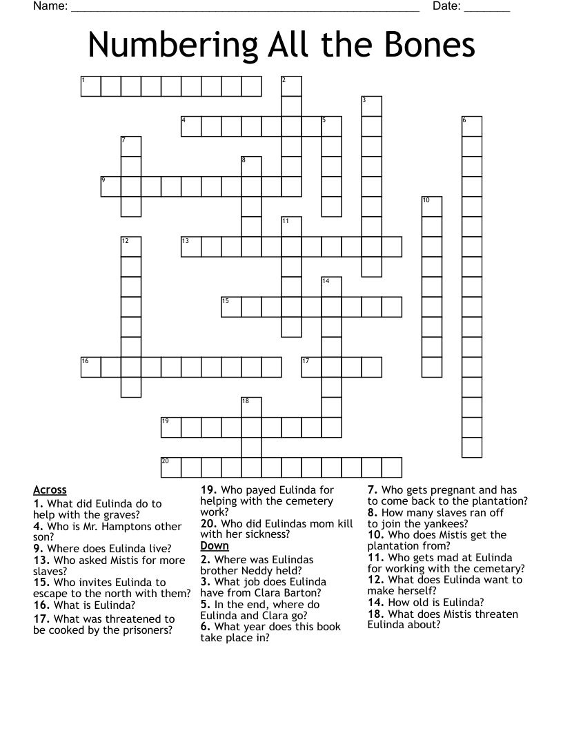 Numbering All the Bones Crossword