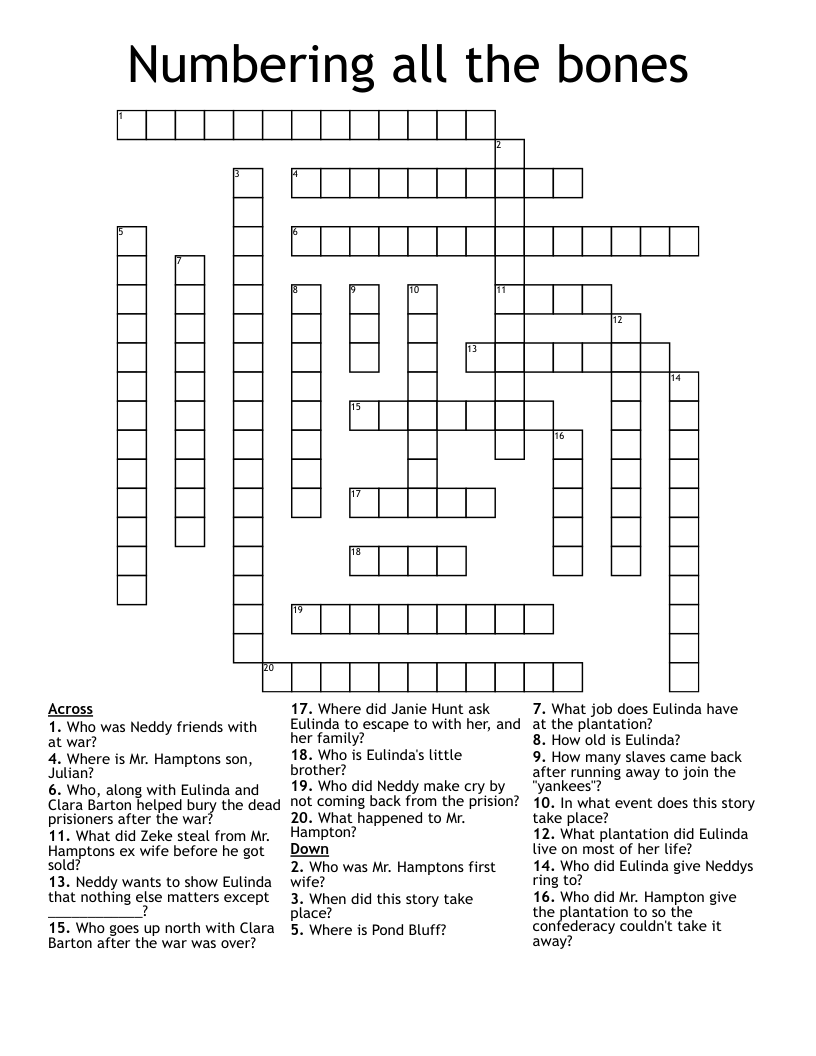 Numbering all the bones Crossword
