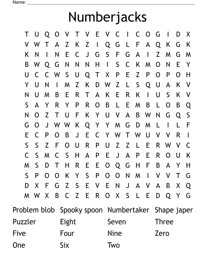 Numberjacks  Word Search