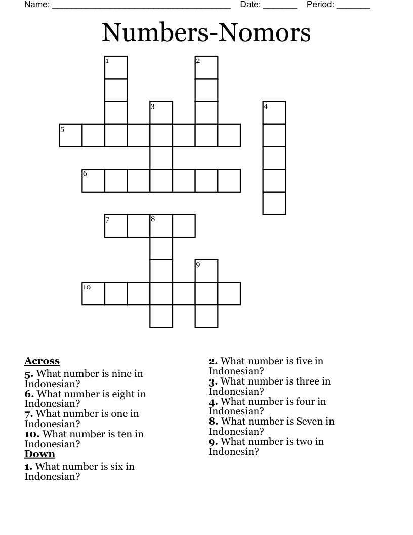 Numbers-Nomors Crossword