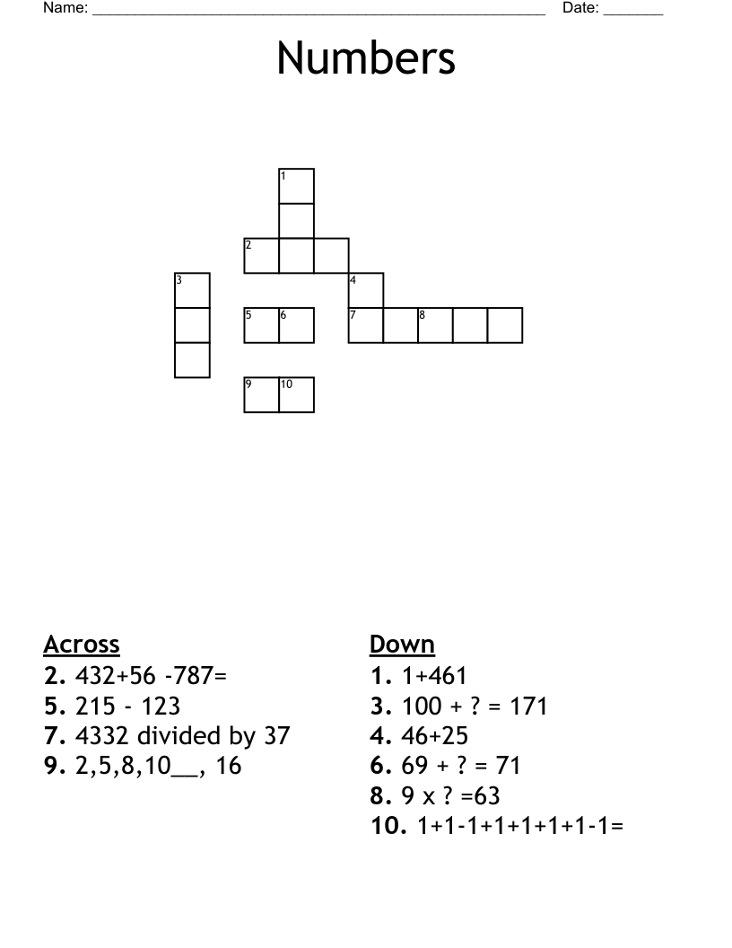 Numbers Crossword