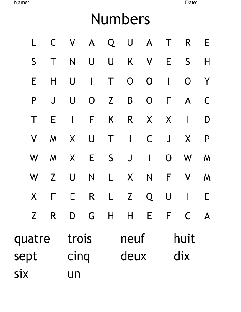 Numbers Word Search