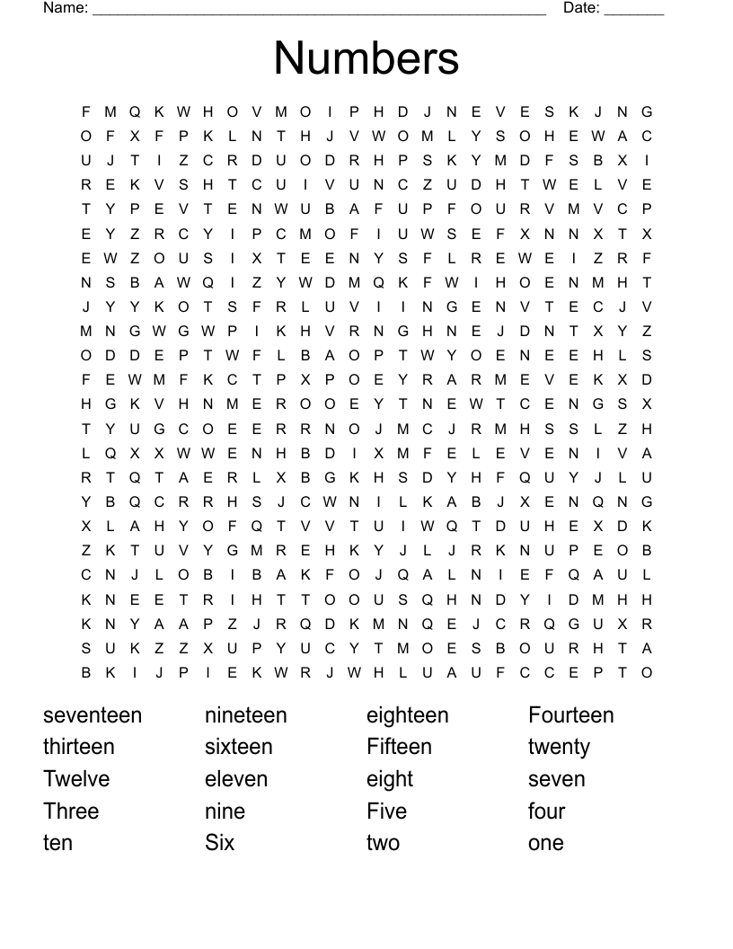 Numbers Word Search