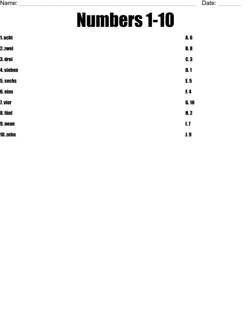 Numbers 1-10 Worksheet