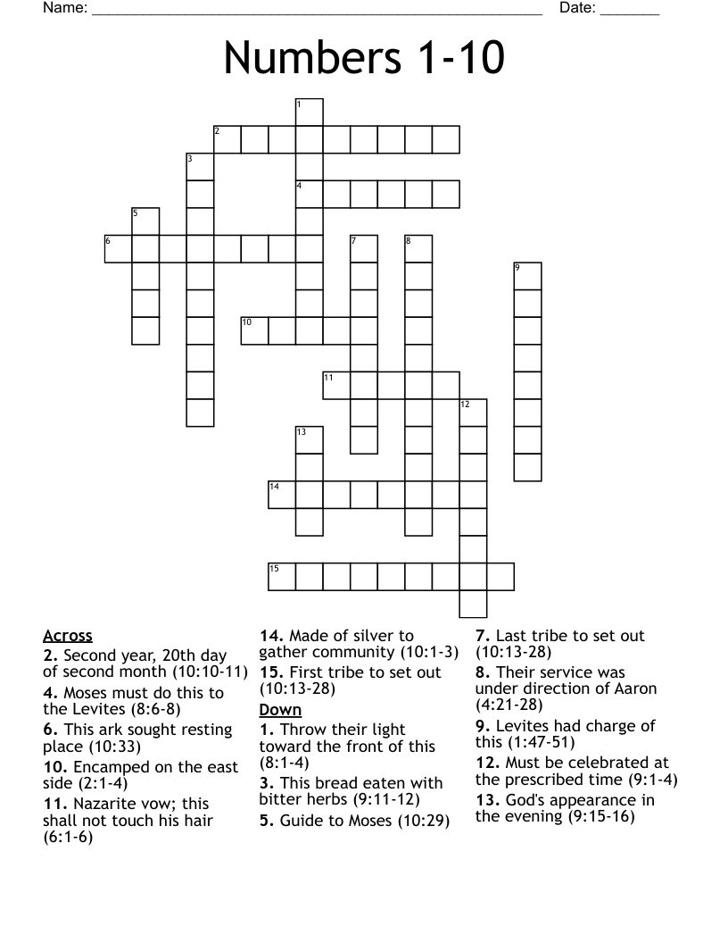Numbers 1-10 Crossword
