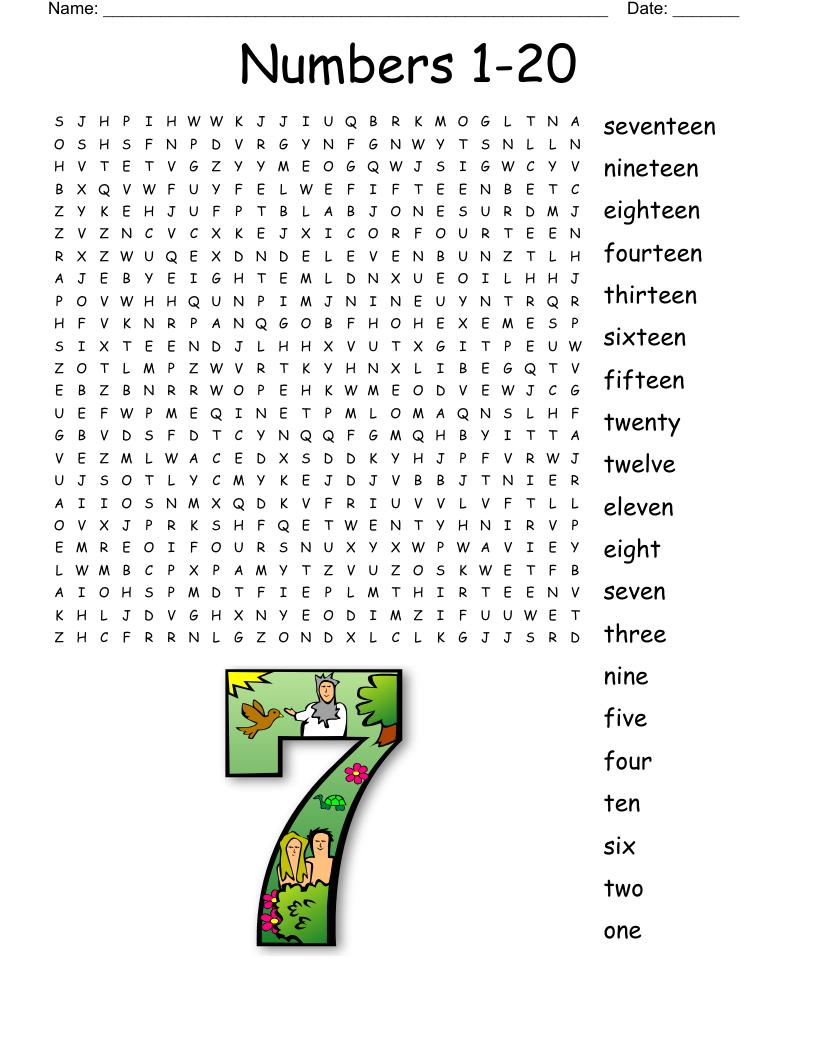 Numbers 1-20 Word Search