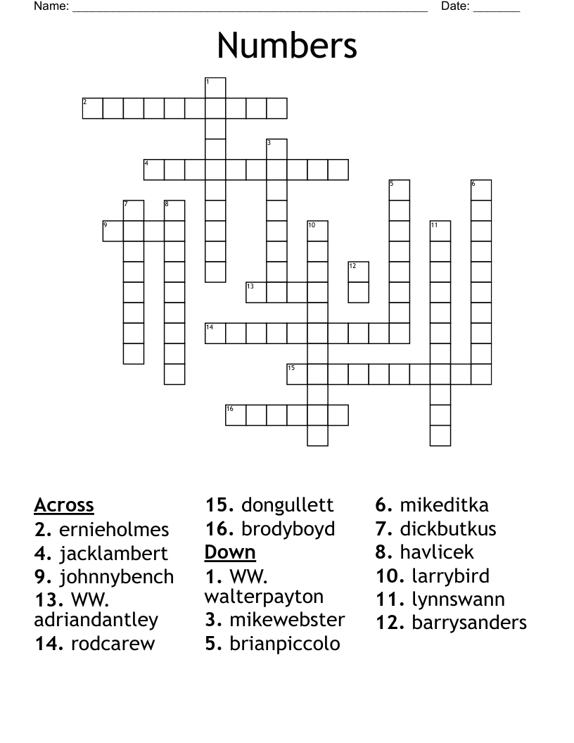 Numbers Crossword