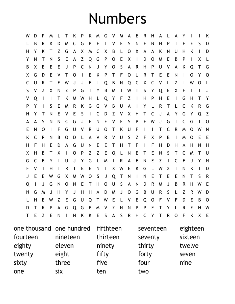 Numbers Word Search