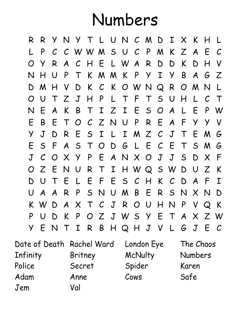 Numbers Word Search