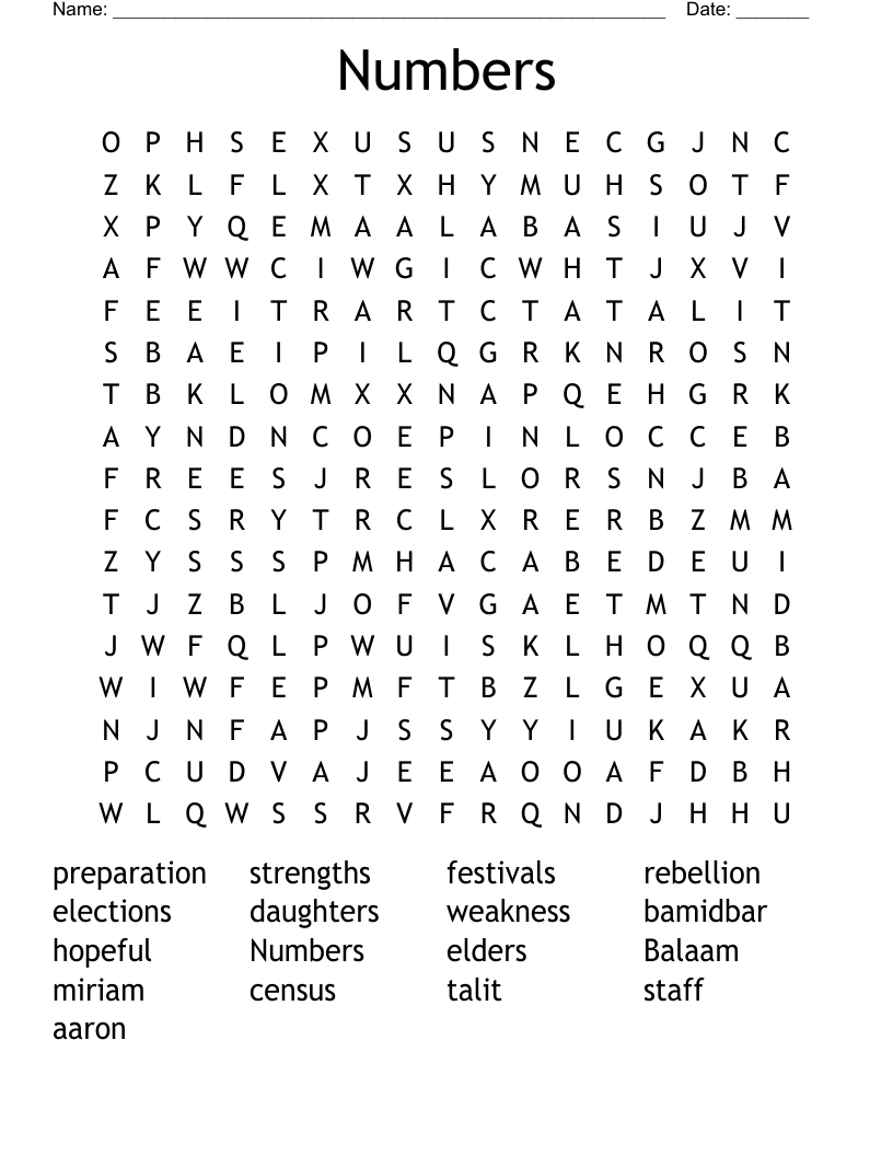 Numbers Word Search