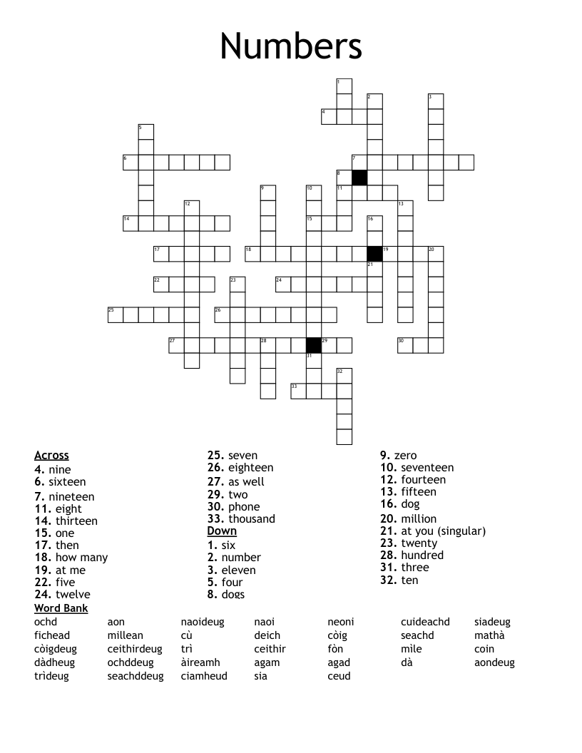 Numbers Crossword