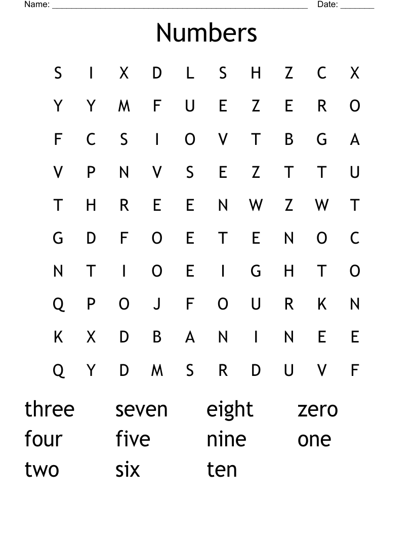 Numbers Word Search