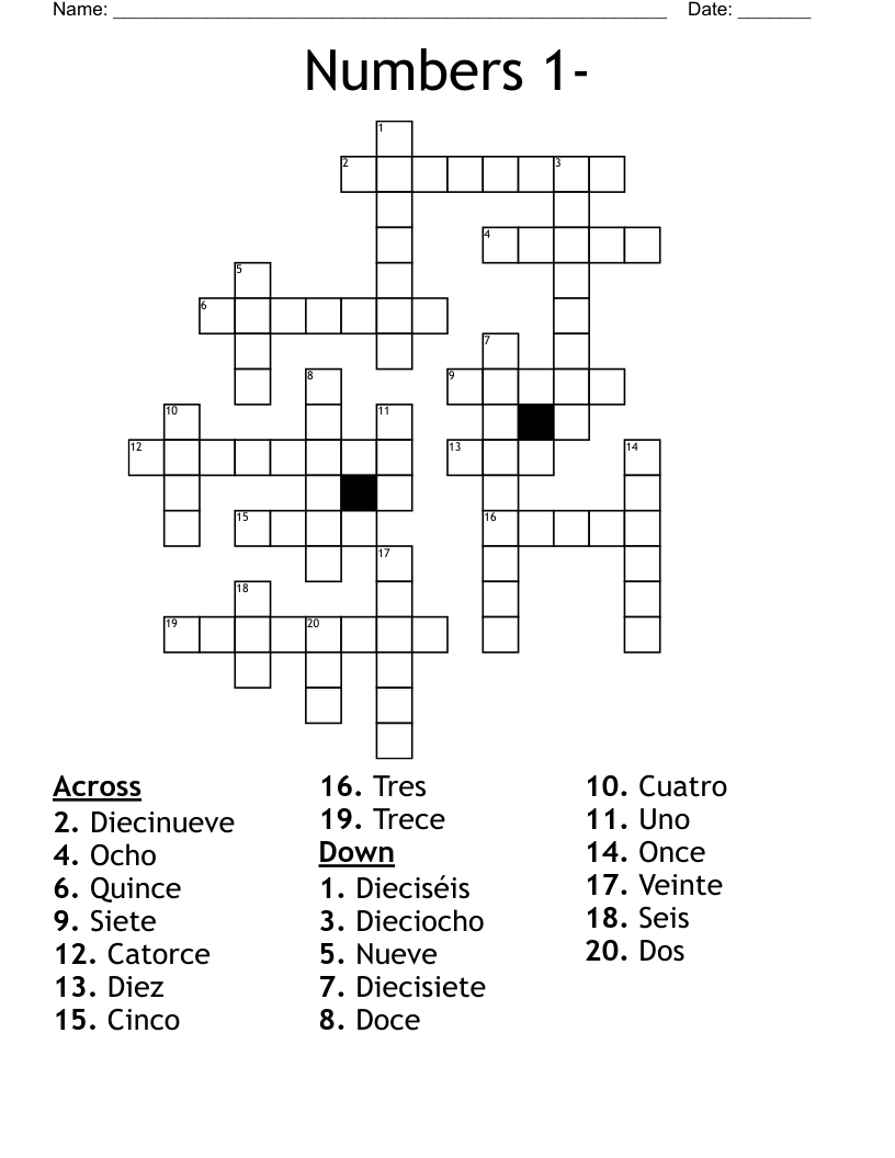 Numbers 1- Crossword