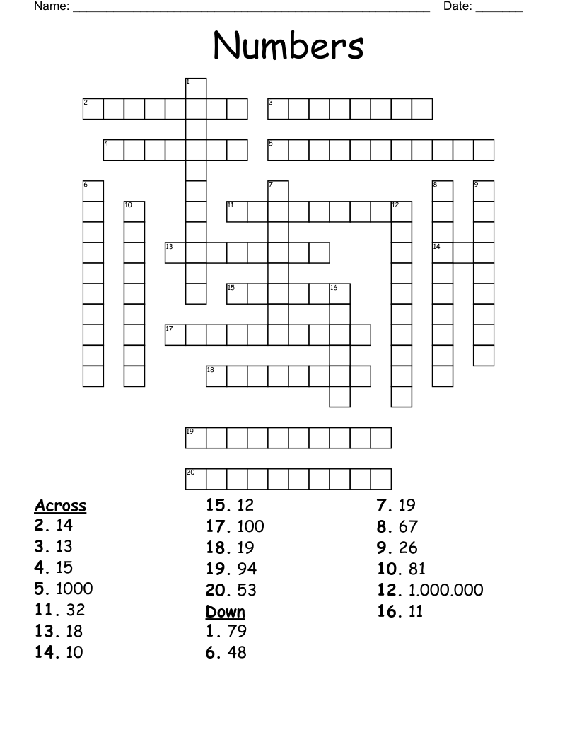 Numbers Crossword