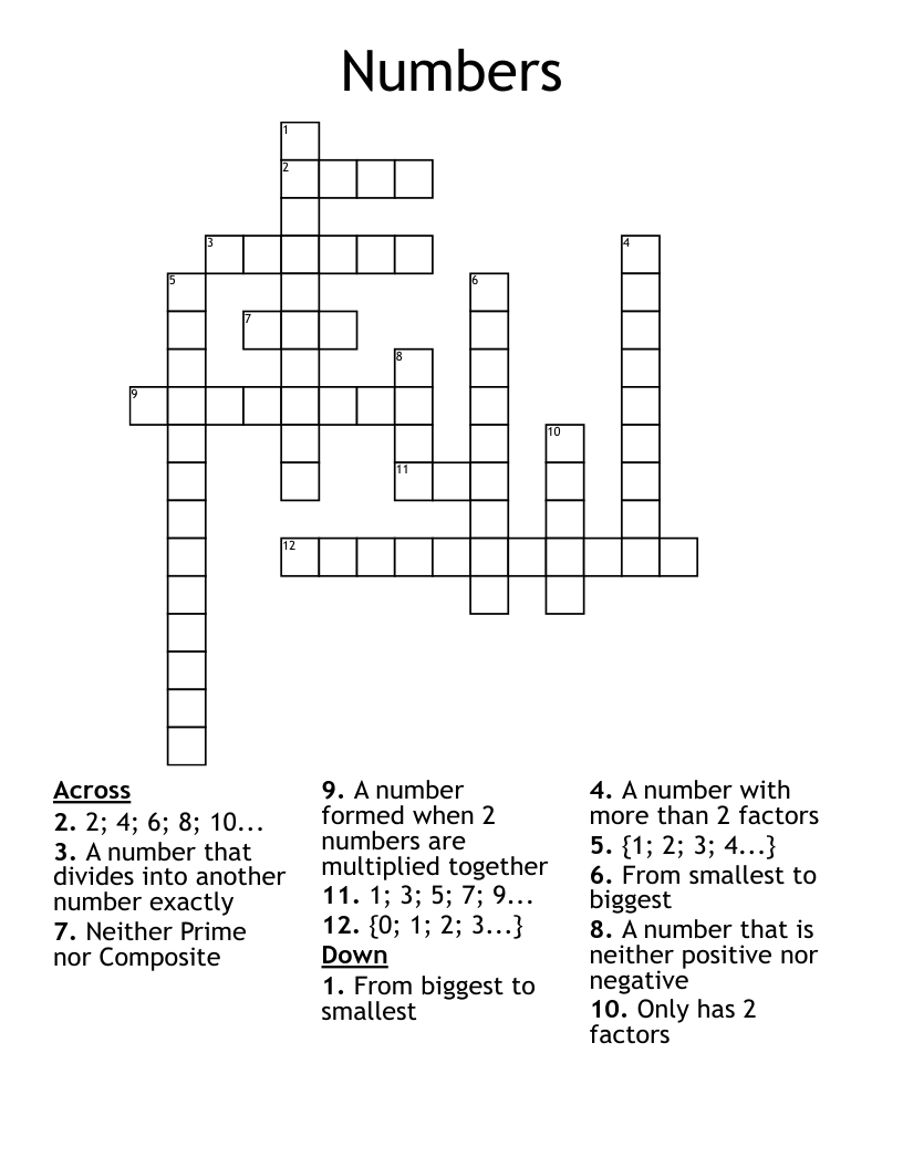 Numbers Crossword