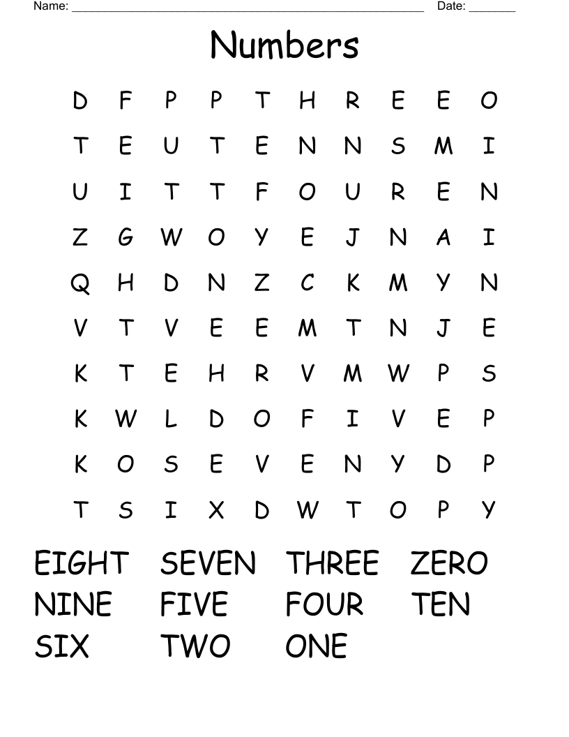Numbers Word Search
