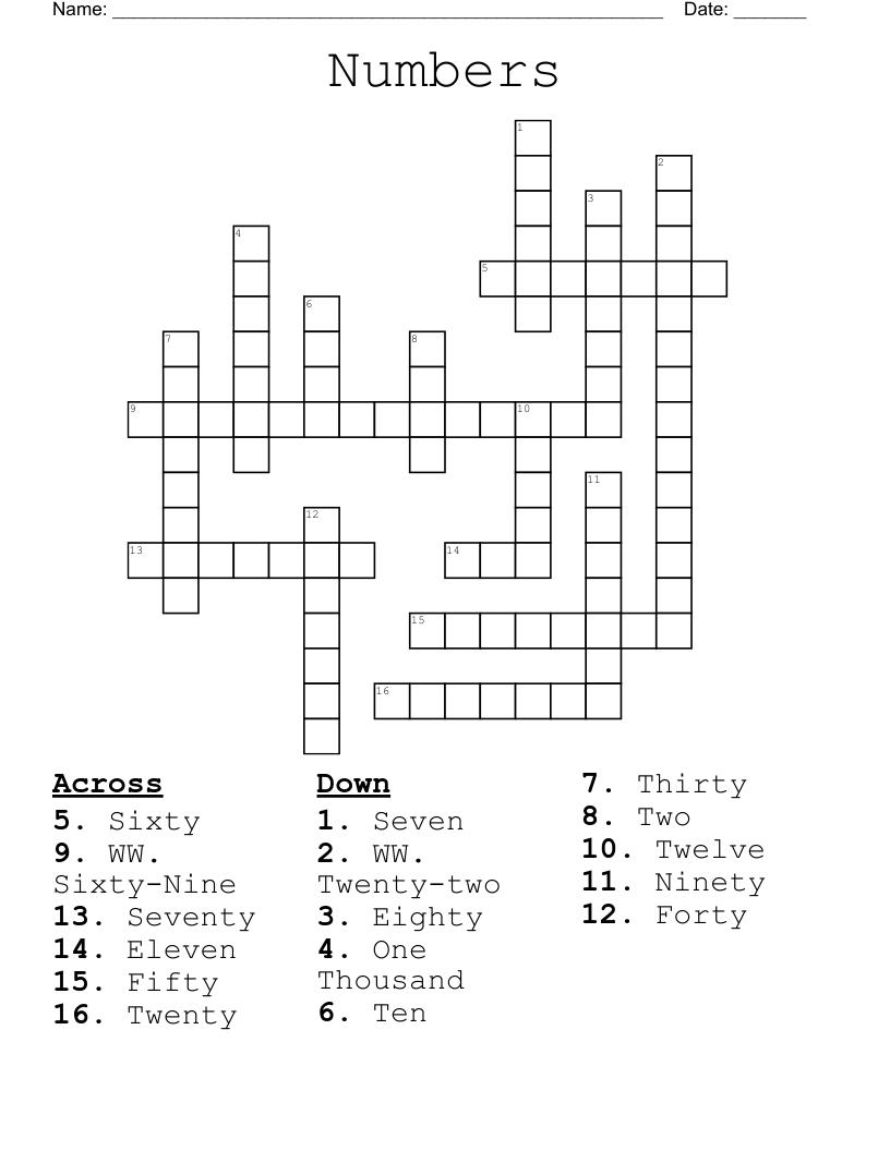 Numbers Crossword