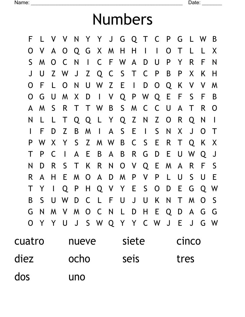 Numbers Word Search