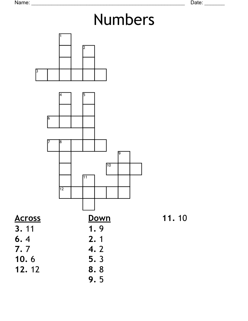 Numbers Crossword