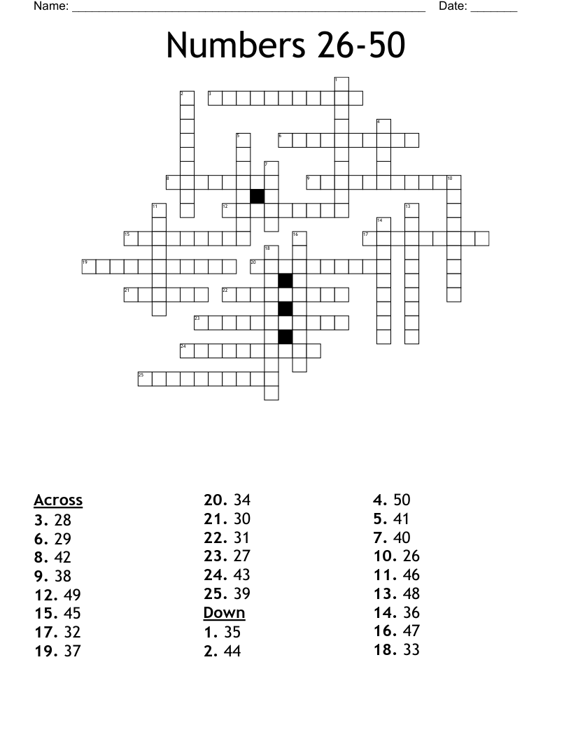Numbers 26-50 Crossword