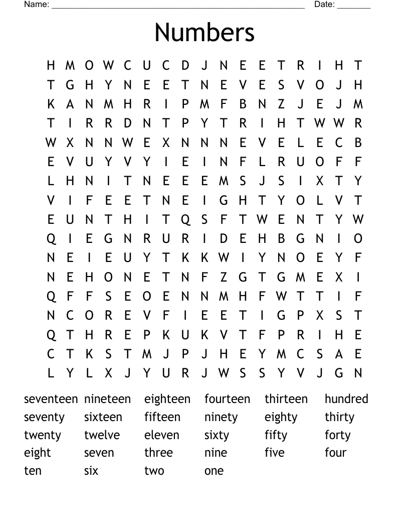 Numbers Word Search