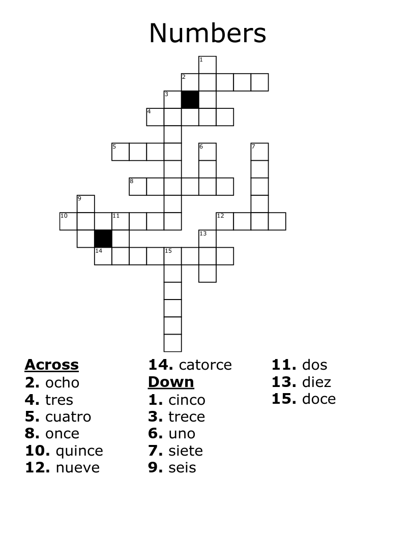 Numbers Crossword