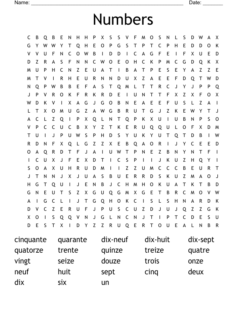 Numbers Word Search
