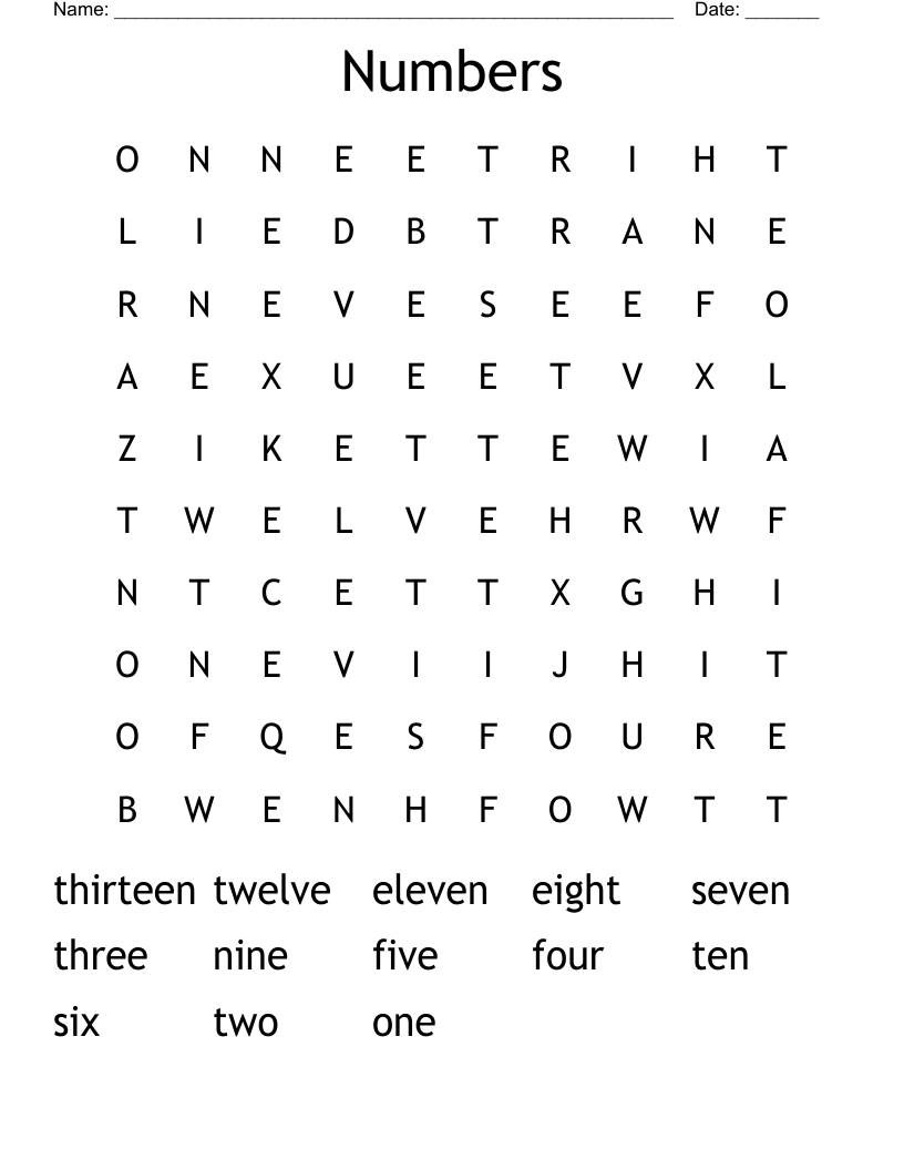 Numbers Word Search