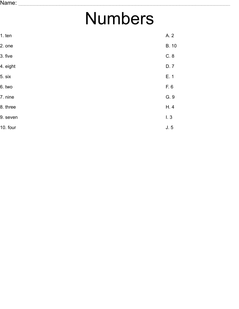 Numbers Worksheet