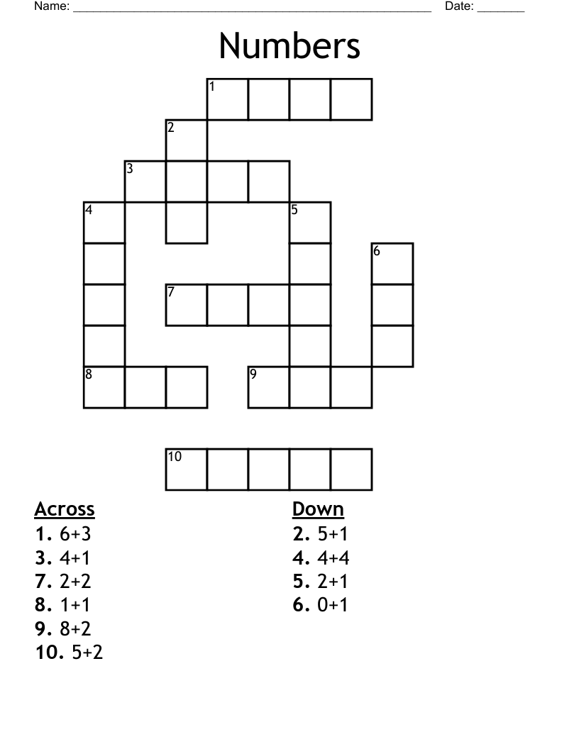 Numbers Crossword