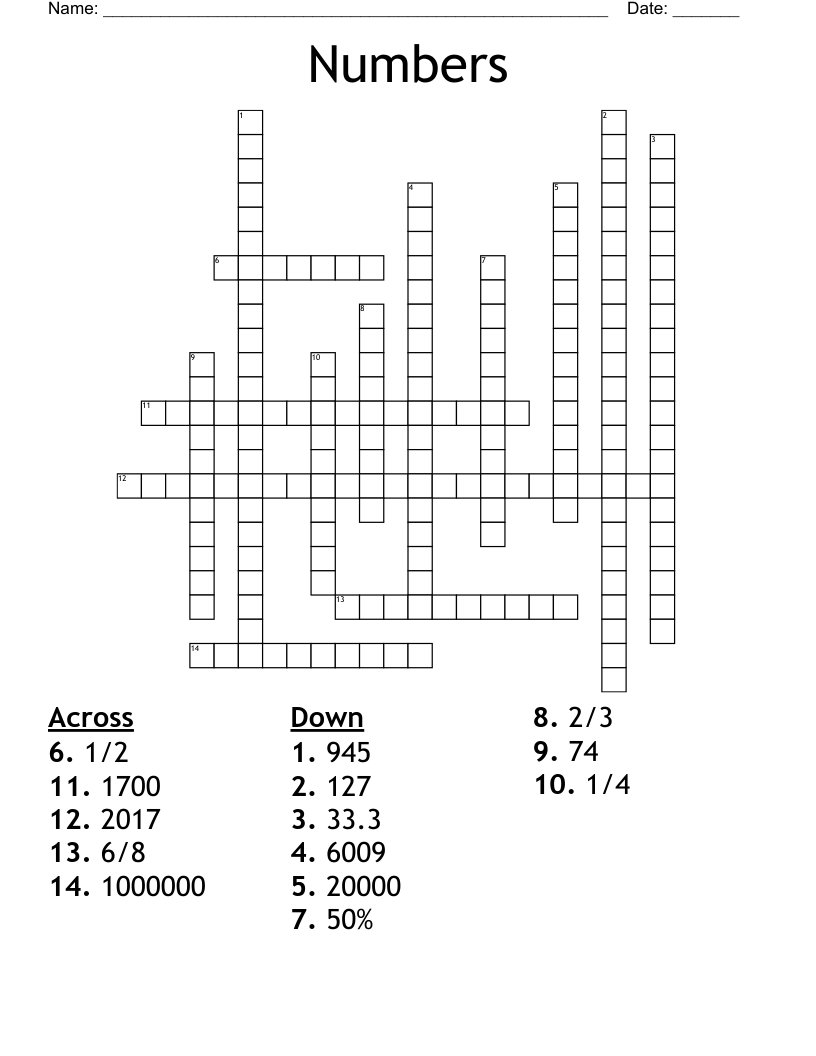 Numbers Crossword