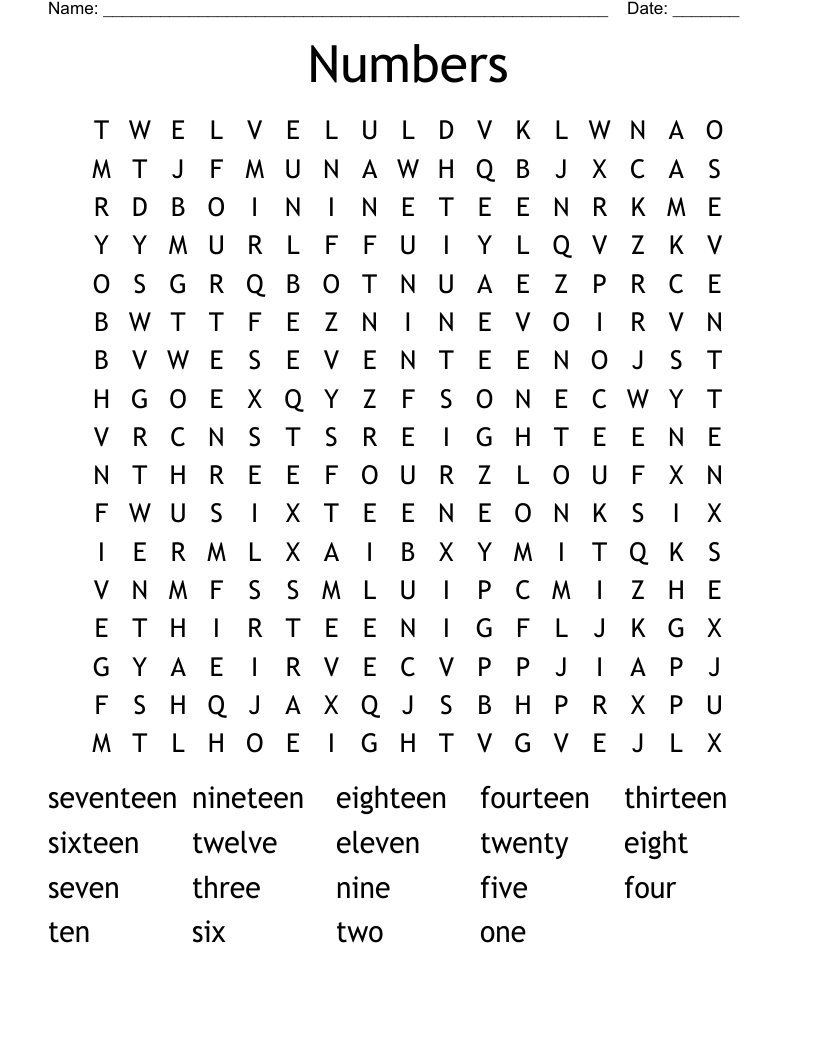 Numbers Word Search