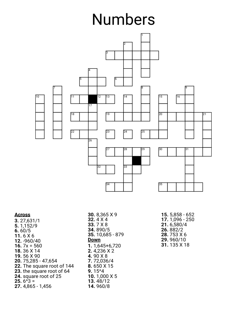 Numbers Crossword