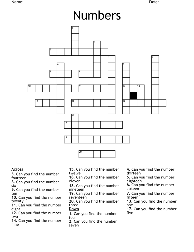 Numbers Crossword