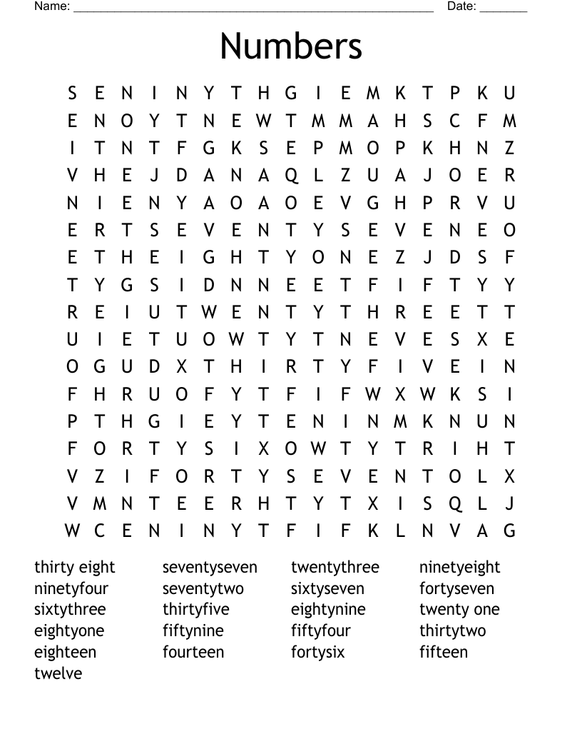 Numbers Word Search
