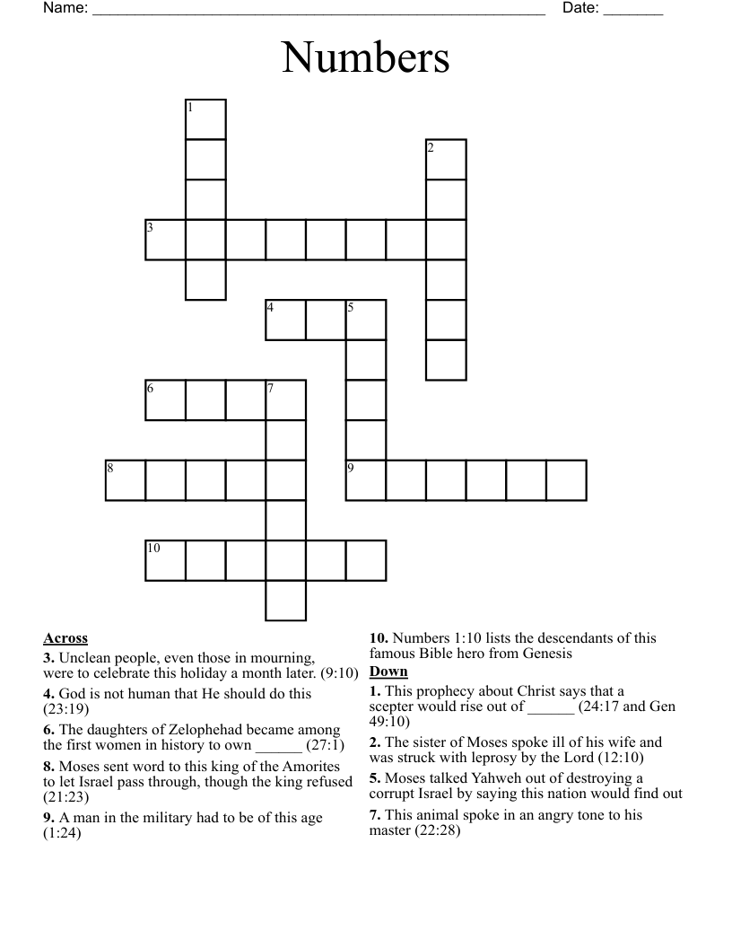 Numbers Crossword